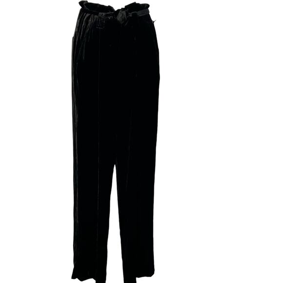 L'AGENCE Bobby Size 2 Velvet Wide Leg Paperbag Pants Black Belted Tie Waist NWT - Picture 2 of 12